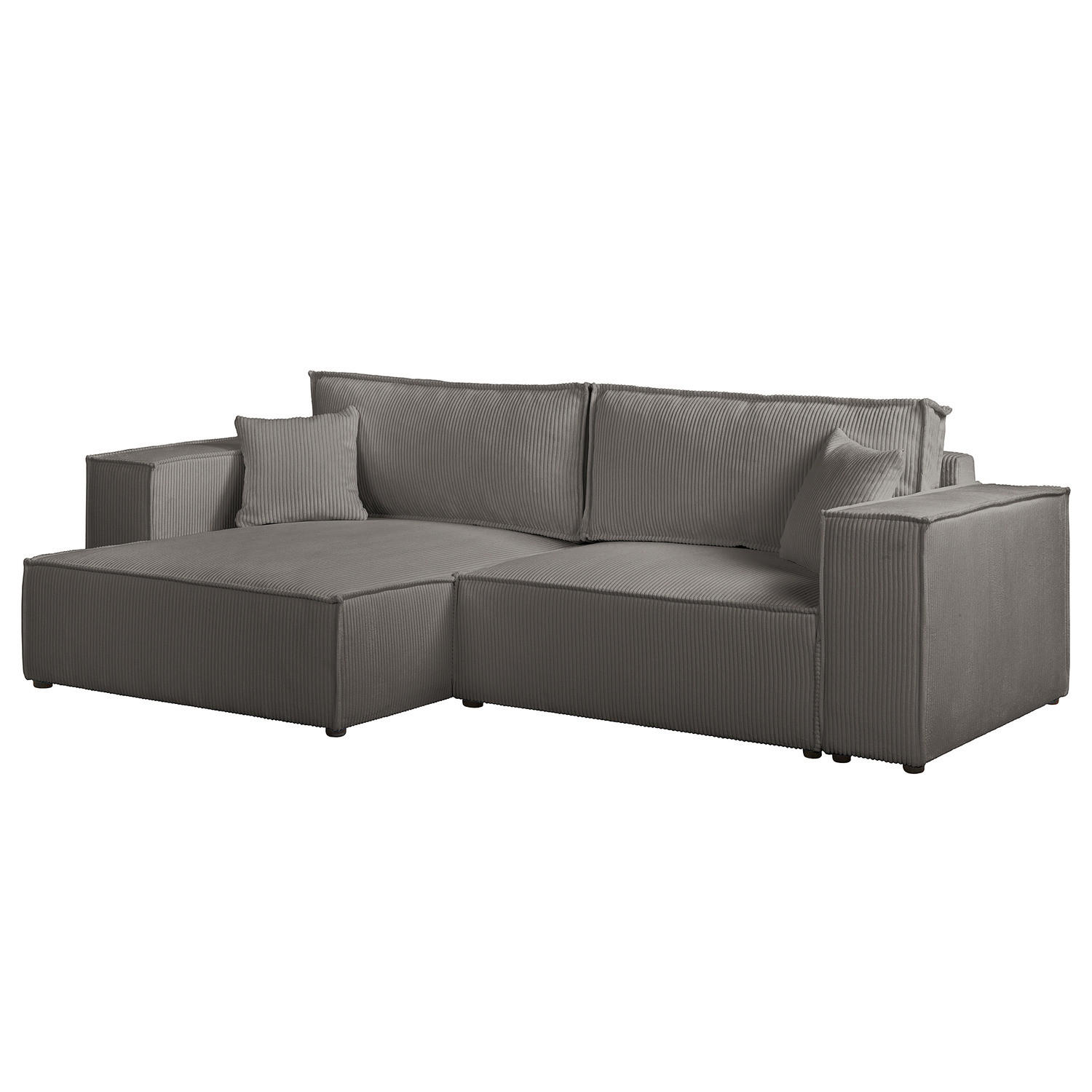 ECKSOFA mit Schlaffunktion - 255 cm - Schwarz/Grau, Kunststoff/Textil (255/148cm) - home24