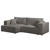 ECKSOFA mit Schlaffunktion - 255 cm - Schwarz/Grau, Kunststoff/Textil (255/148cm) - home24