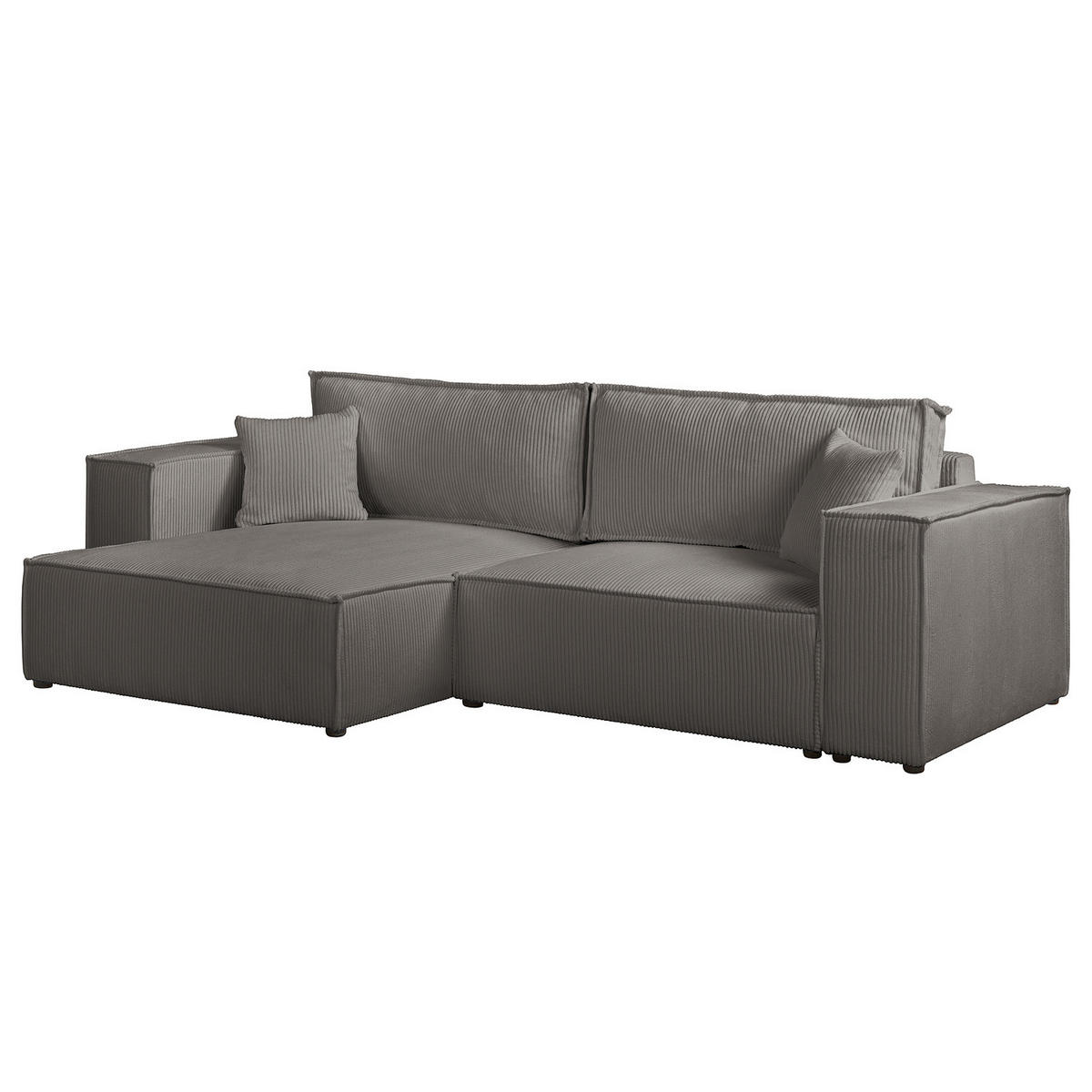 ECKSOFA mit Schlaffunktion - 255 cm - Schwarz/Grau, Kunststoff/Textil (255/148cm) - home24