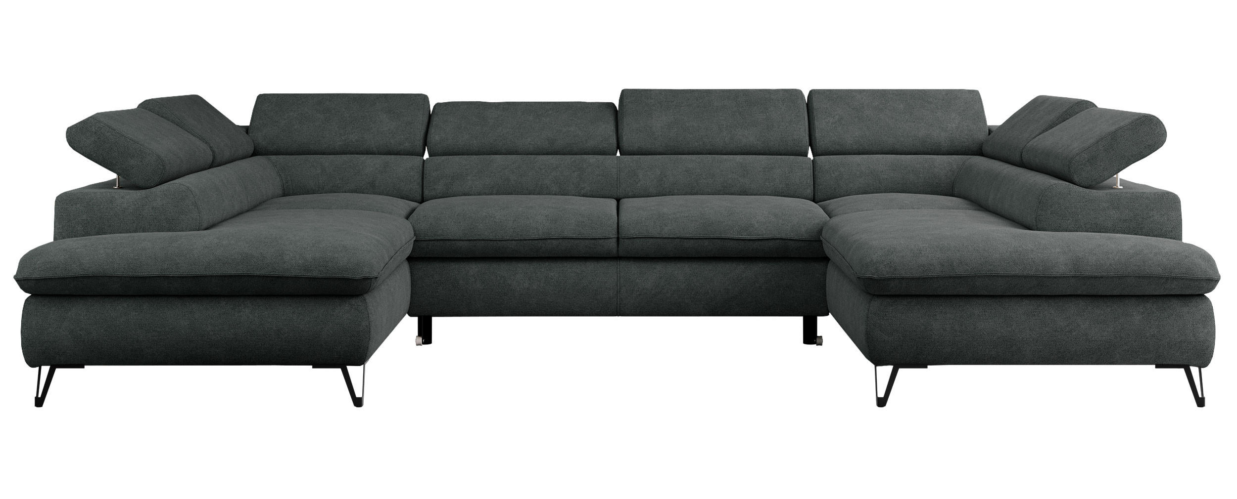 WOHNLANDSCHAFT PETER U Struktur Dunkelgrau - Dunkelgrau/Schwarz, Textil/Metall (346/76/208cm) - MKS