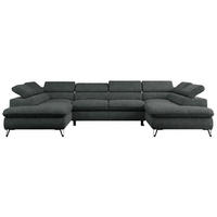 WOHNLANDSCHAFT PETER U Struktur Dunkelgrau - Dunkelgrau/Schwarz, Textil/Metall (346/76/208cm) - MKS