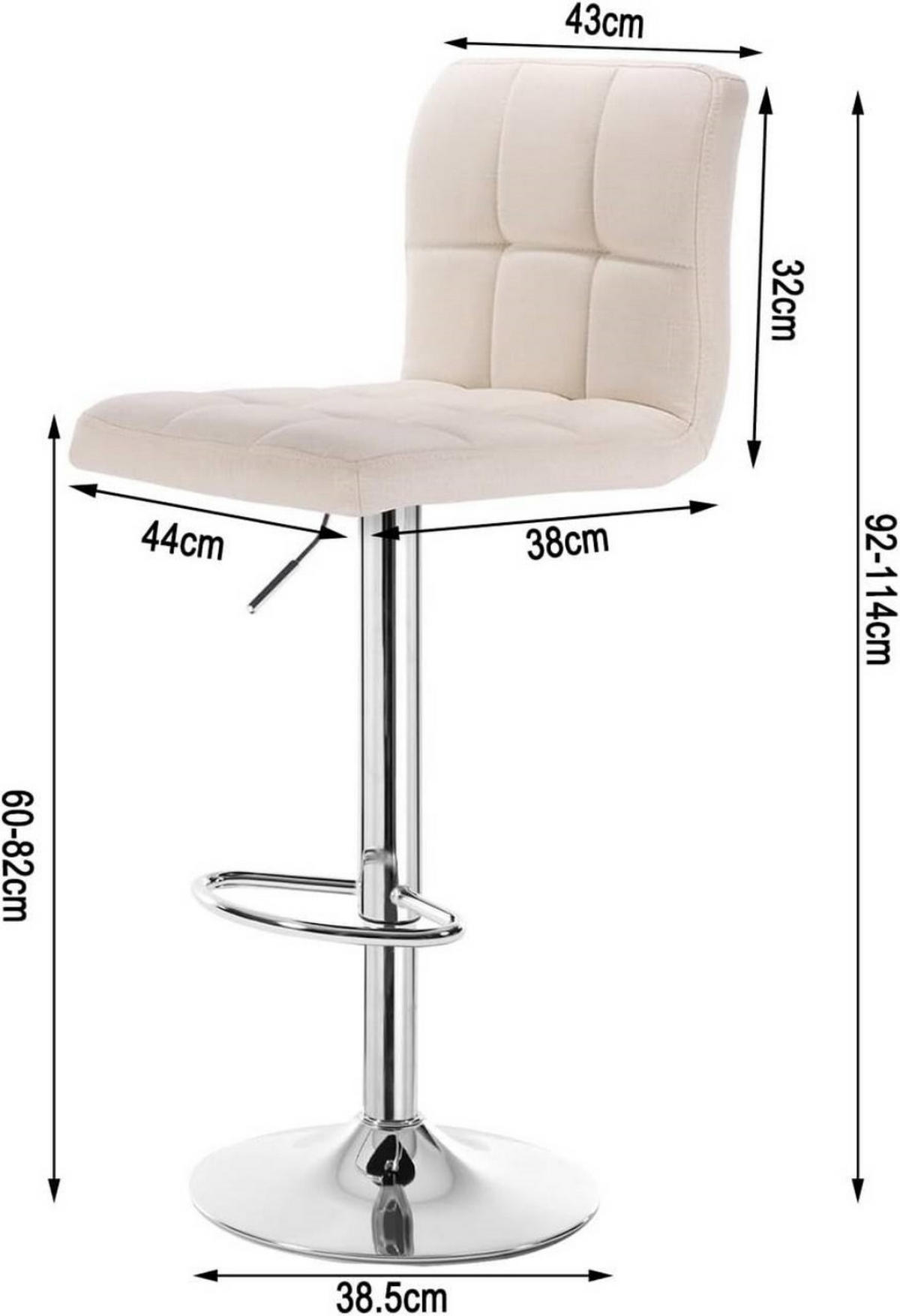 BARHOCKER drehbar, Leinen, Cremeweiß - Silberfarben/Creme, Textil/Metall (44/92/38.5cm) - Woltu