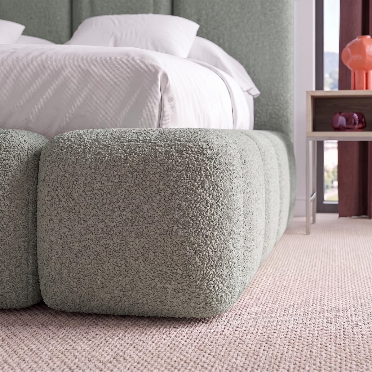 POLSTERBETT SUENO MAXI 160x200 cm in Mintgrün, gepolstertes Kopfteil, Metalllattenrost, Bettkasten, Bouclé-Stoff - Naturfarben/Mintgrün, Holz/Textil (160/200cm) - Muffo