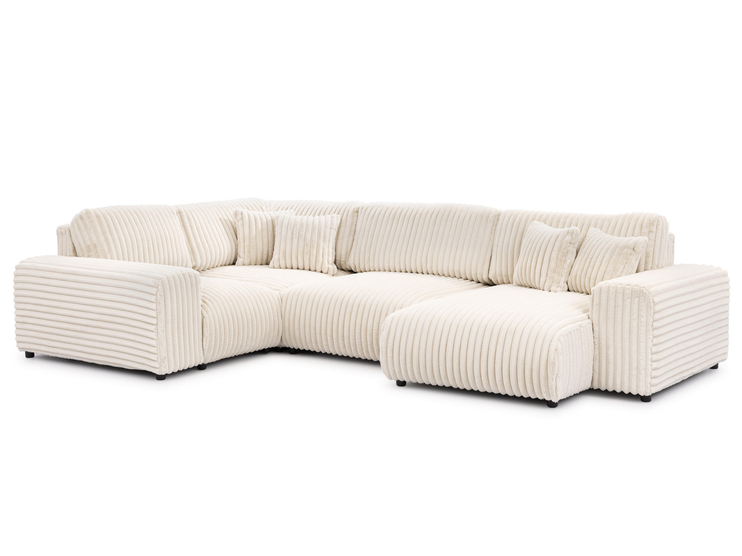 WOHNLANDSCHAFT Mollis Hellbeige Plüschcord im XXL-Format - Ottomane Rechts - Beige/Schwarz, Holz/Kunststoff (316/77/194cm) - S-Style Möbel