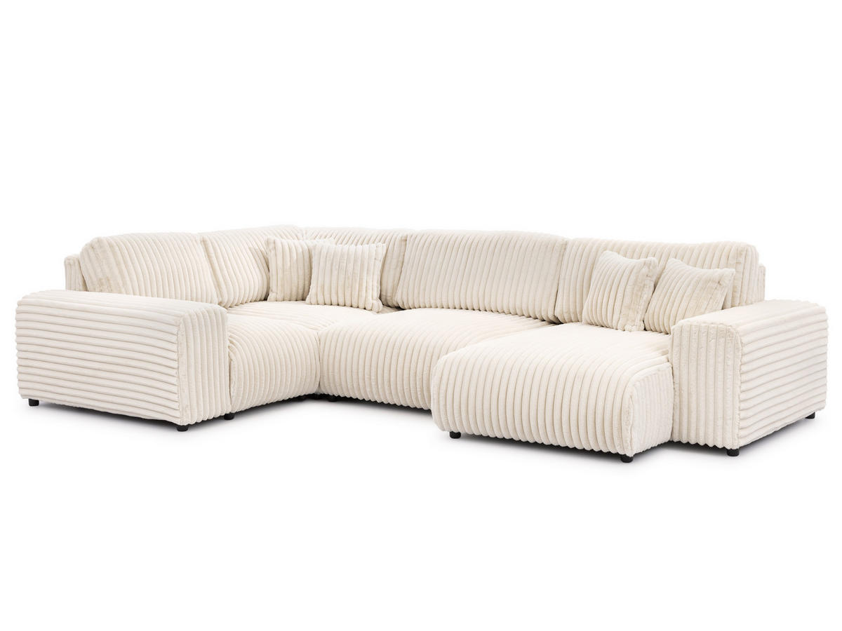 WOHNLANDSCHAFT Mollis Hellbeige Plüschcord im XXL-Format - Ottomane Rechts - Beige/Schwarz, Holz/Kunststoff (316/77/194cm) - S-Style Möbel