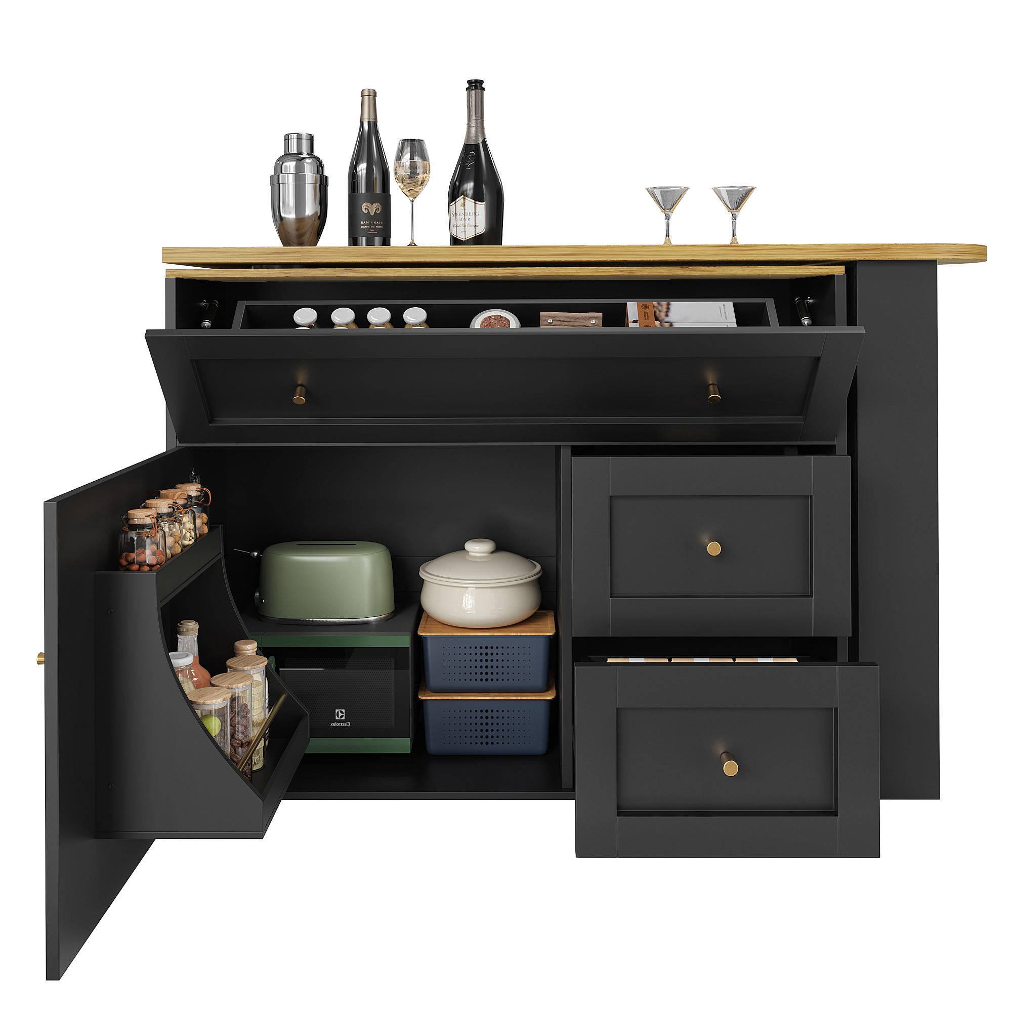 Luhomfu Esszimmerschrank Schwarz 39x105x204 cm