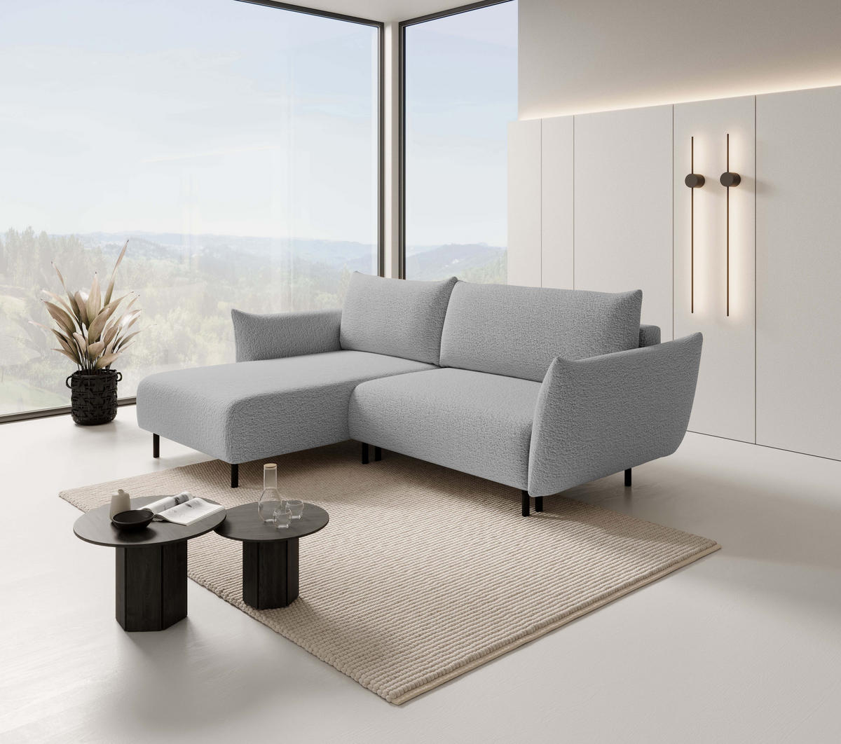 ECKSOFA ADEL mit Schlaffunktion und Bettkasten, L-förm, Metallbeine, verstellbar lose Rückenkissen, freistehend, LINKS, 171x257x90 cm, Grey - Grau, Holz/Textil (171/257cm) - DomoHome