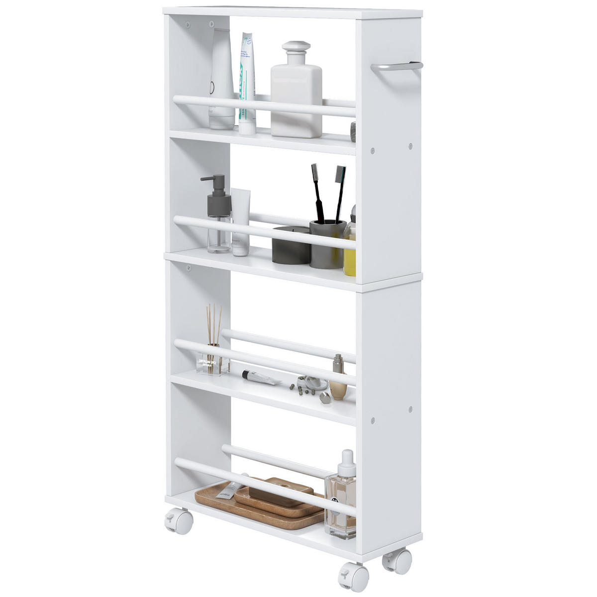 MULTIFUNKTIONSREGAL DE-08473 Mit Rollen, 4 Fächer Weiß - Weiß, Holzwerkstoff (15/91/45cm) - ComfortXL