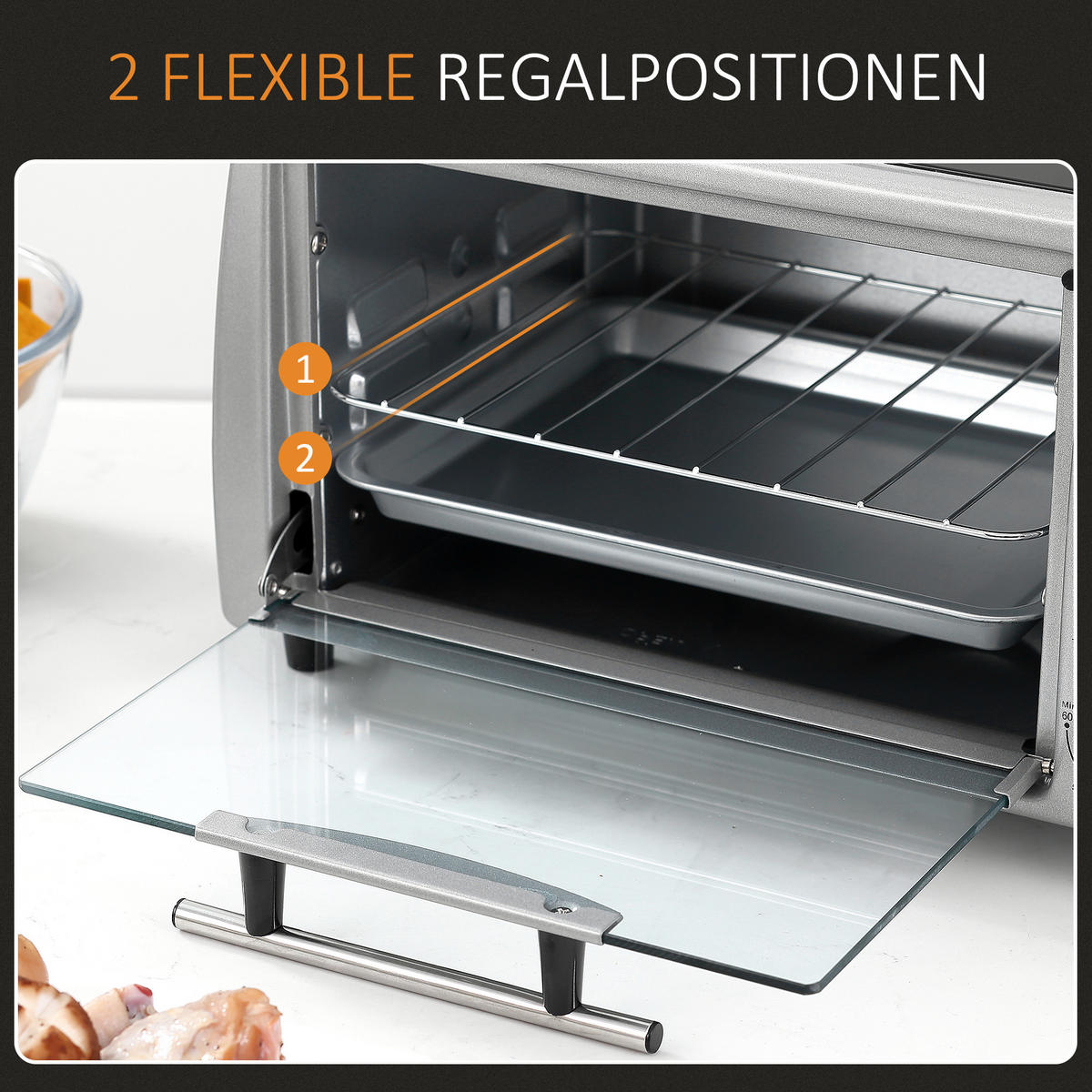 MINIBACKOFEN 10L 750W Elektrobackofen mit Grillrost & Backblech, Einstellbarer Timer und Temperatur, Silber Schwarz - Silberfarben, Metall (36.5/22/26cm) - Beaface