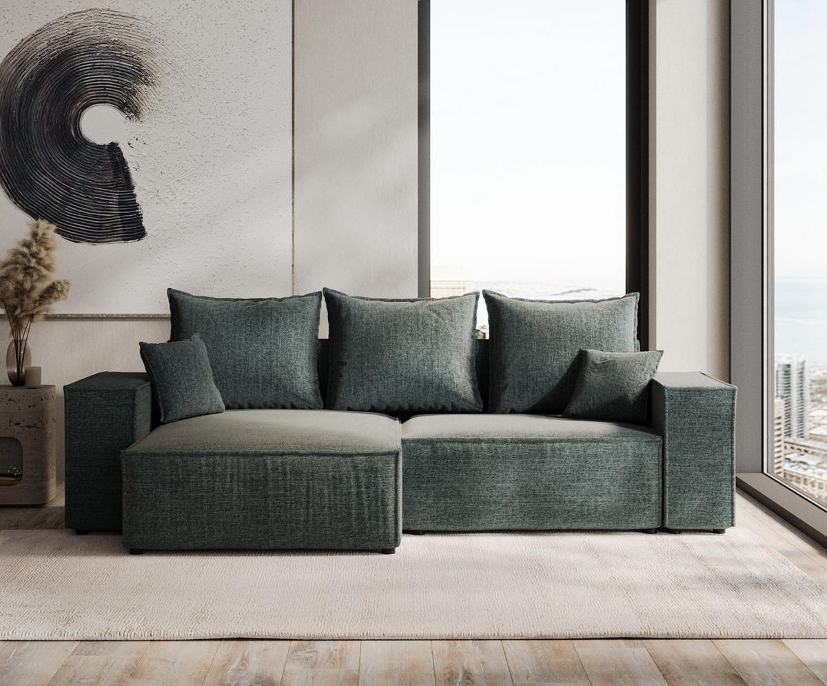 ROHOVÁ SEDAČKA SENSO, textil, Modrošedá - černá/šedohnědá, dřevo/kompozitní dřevo (255/148cm) - AltaBeds