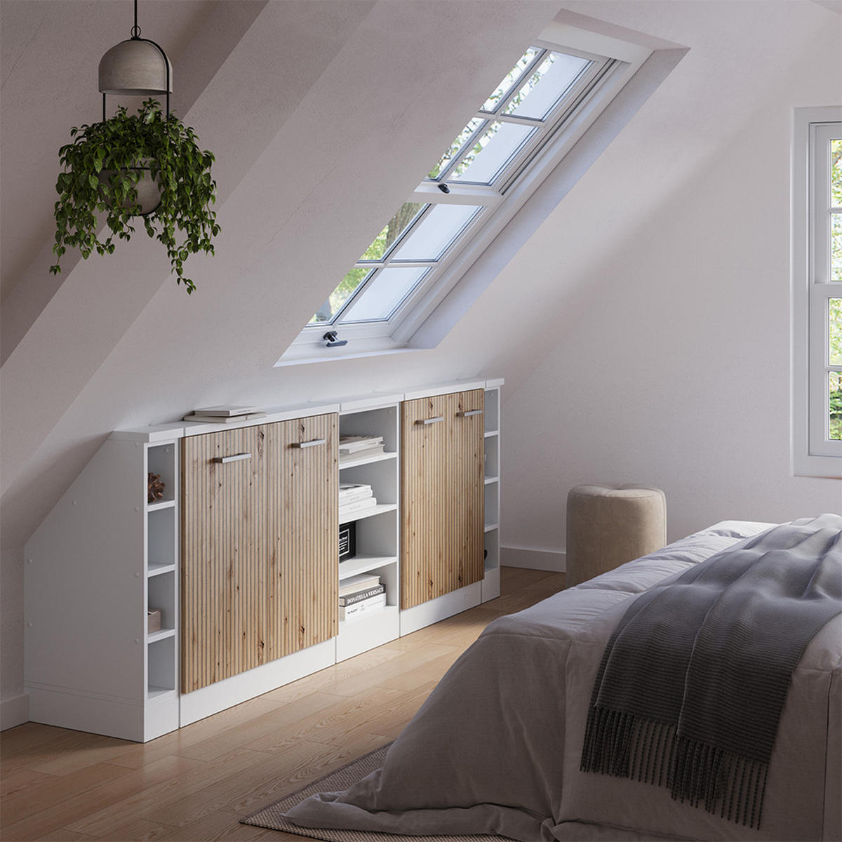 KUCHYŇSKÁ SKŘÍŇKA POD ŠIKMOU STŘECHU R-Line Dub řemeslný/bílý - bílá/dub artisan, kompozitní dřevo (210/81.6/46cm) - Vicco