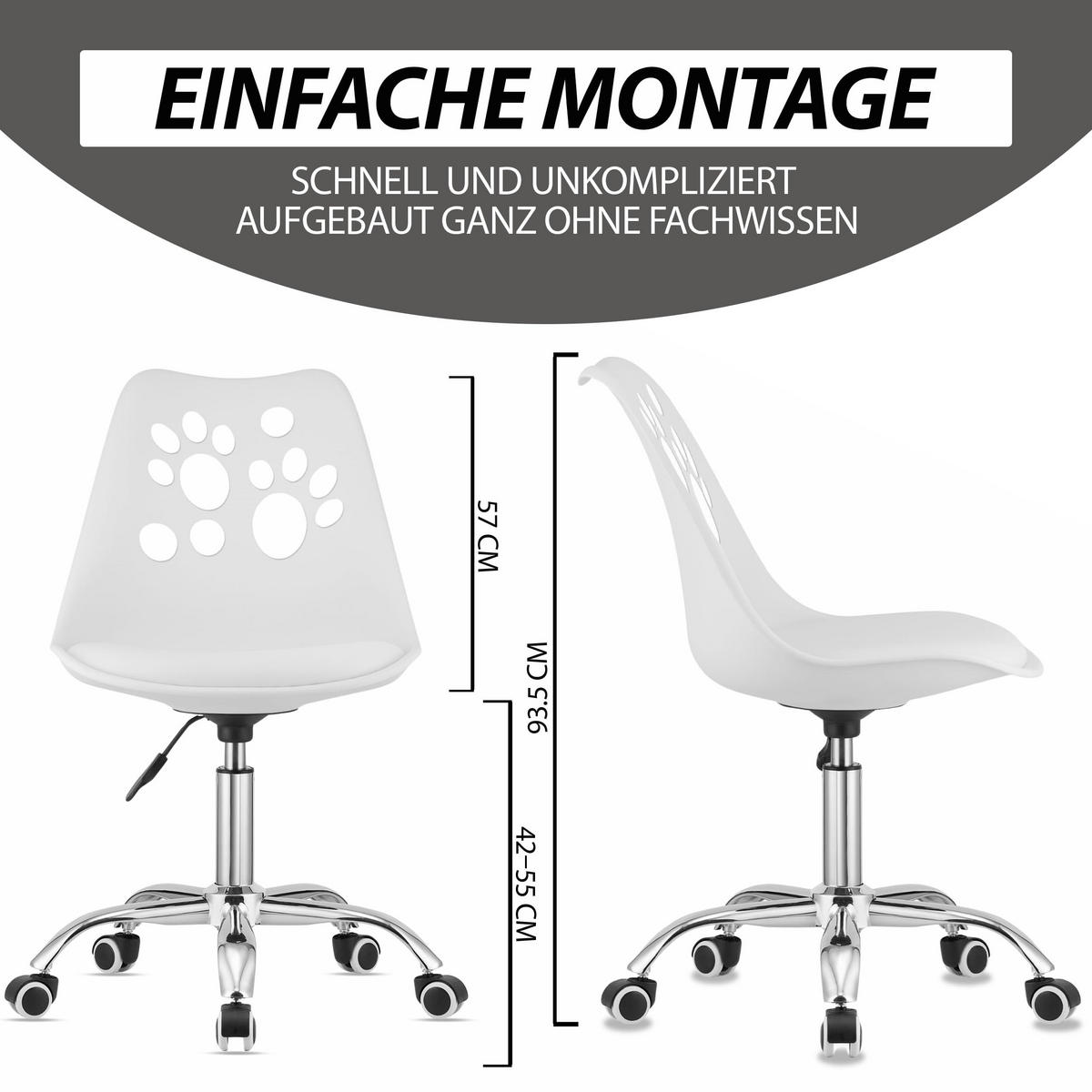 BÜRODREHSTUHL Weiß, Höhenverstellbar, Rollen, Ohne Armlehnen, Ergonomisch Für Home Office Und Schlafzimmer - Weiß, Textil (51/94/58cm) - Best For Home