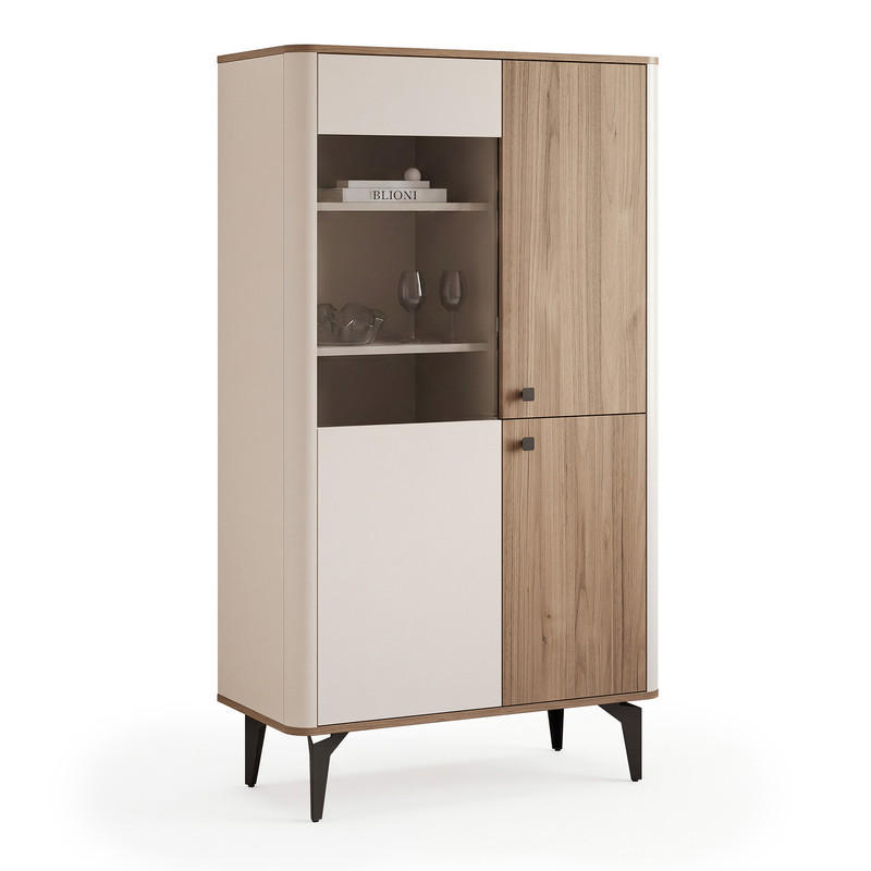 VITRINE BELLAGIO 156 cm Kaschmir / Nussbaum - Nussbaumfarben/Schwarz, Holzwerkstoff/Metall (88/156/40cm) - Idohome