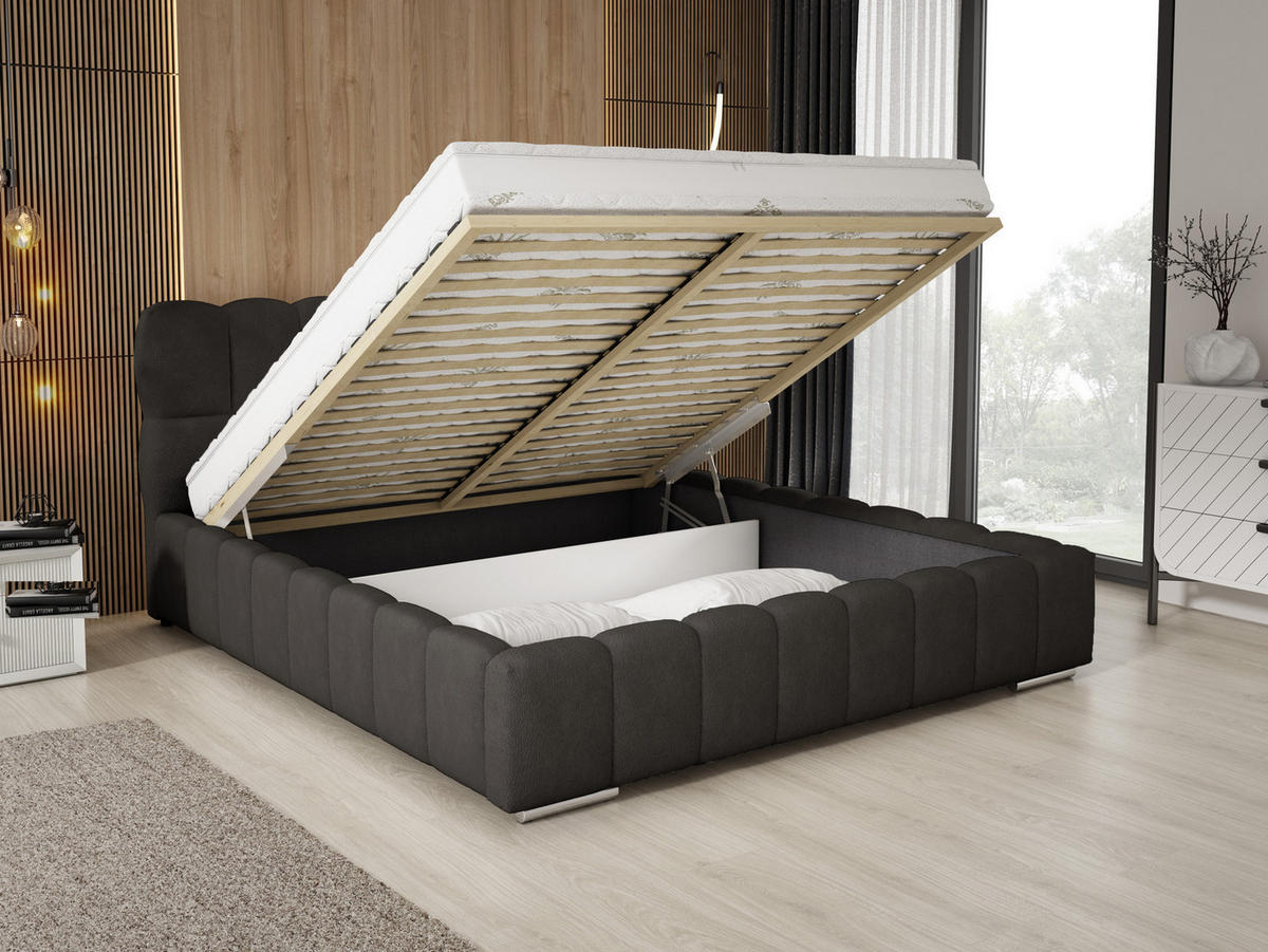 POLSTERBETT 160x200 cm Avilla mit Bettkasten, Lattenrost, Boucle, Schwarz - Schwarz, Holz/Textil (160/200cm) - Emporius