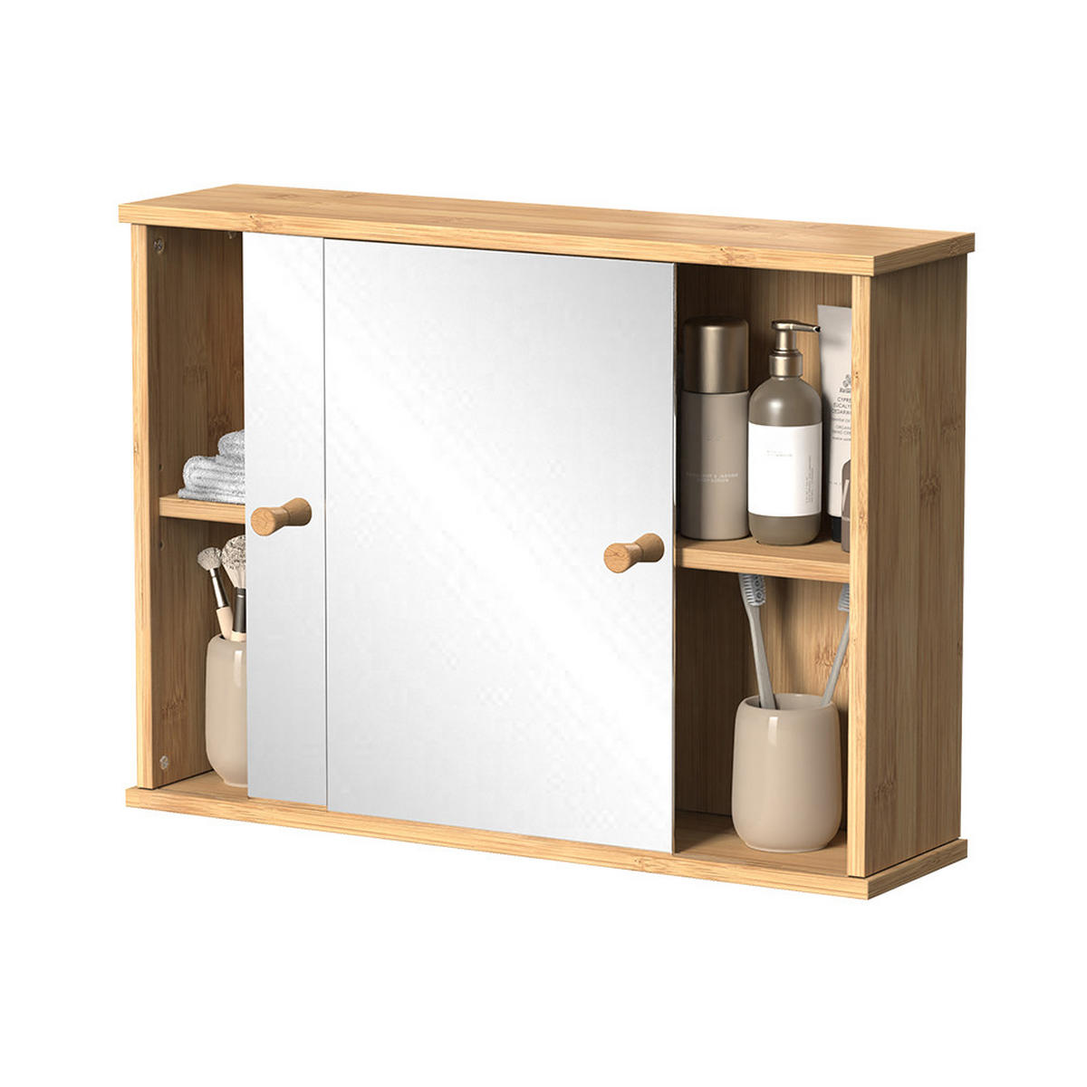 BADSPIEGELSCHRANK Mireo Bambus 55 x 40 cm mit 2 Schiebetüren - Braun, Holzwerkstoff (55/40/14cm) - Vicco