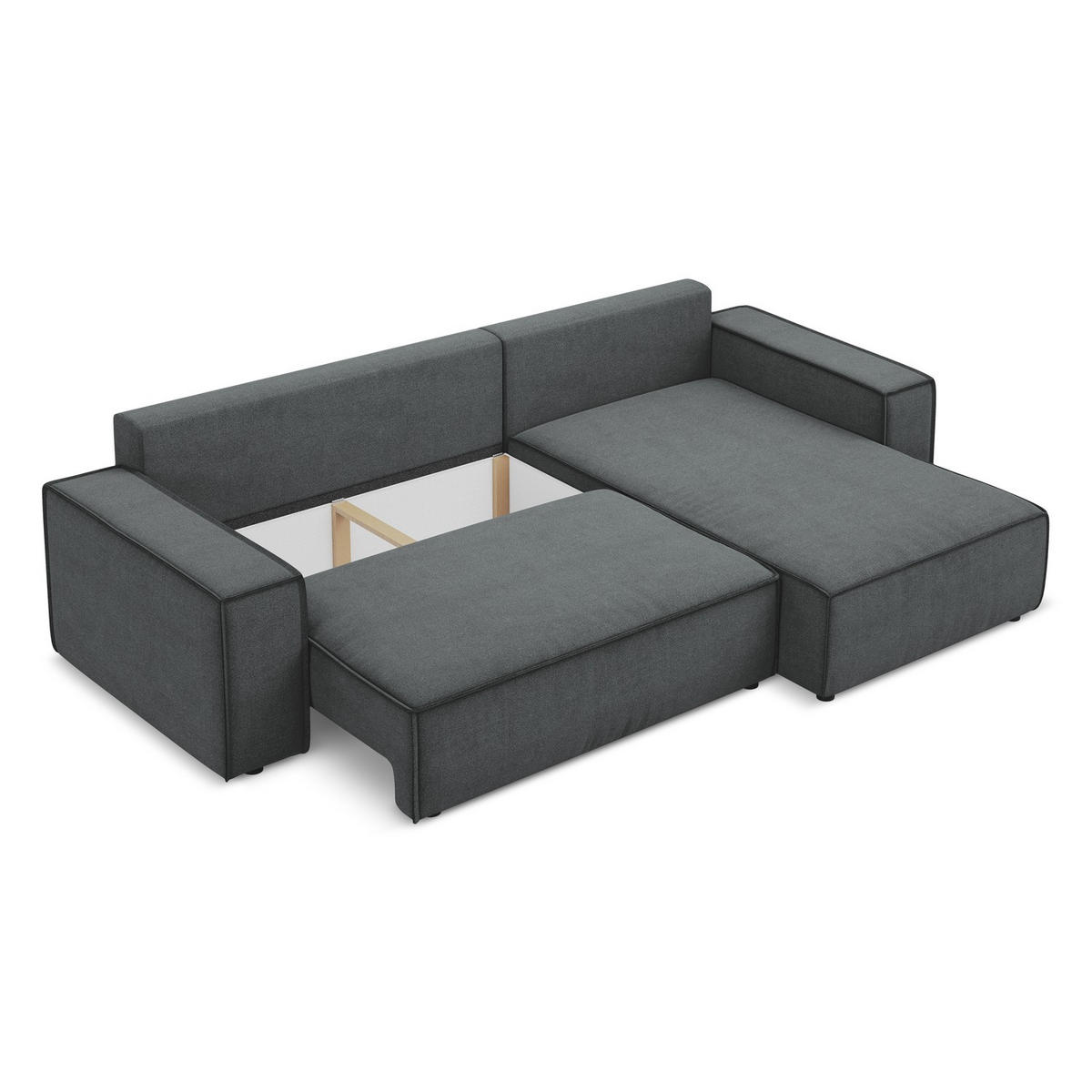 ECKSOFA mit Schlaffunktion Strukturstoff Stoff Grau - Schwarz/Grau, Kunststoff/Textil (290/185cm) - Makamii