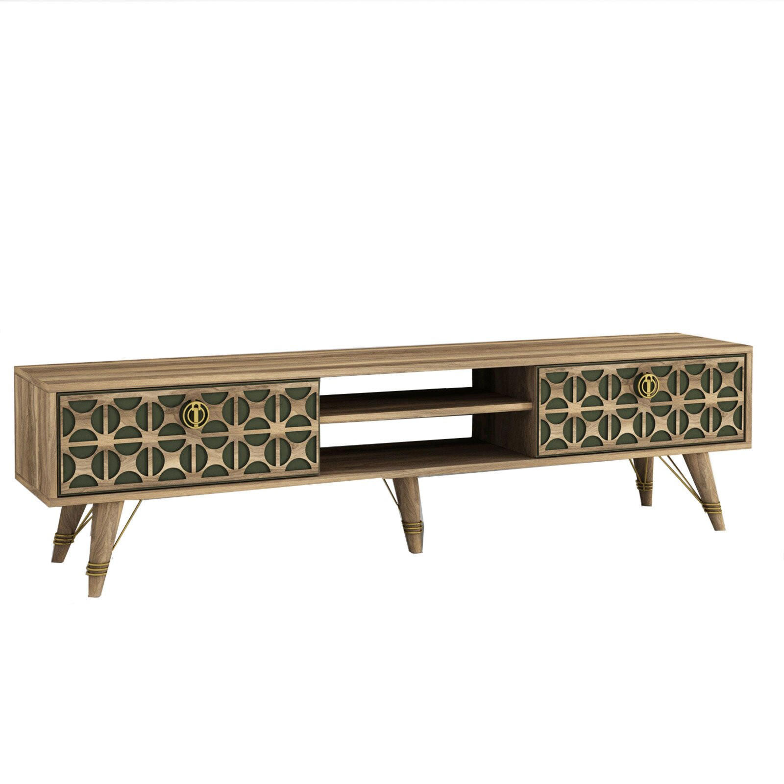 TV-LOWBOARD Valente Walnuss Dunkelgrün - Dunkelgrün/Goldfarben, Holzwerkstoff/Kunststoff (180/46.2/29.5cm) - moebel17