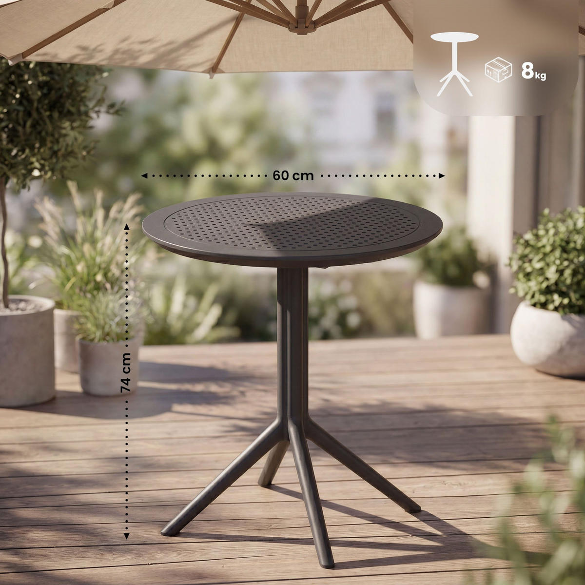 GARTENTISCH rund Kunststoff Schwarz - Schwarz, Kunststoff (60/60/74cm) - CLP