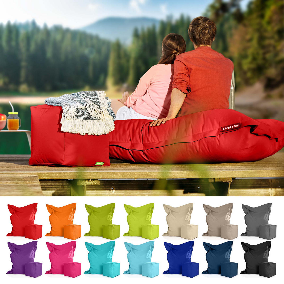 XXL-SITZSACK + Pouf 2er Set - 140x180cm - Rot, Textil (140/25/180cm) - Green Bean