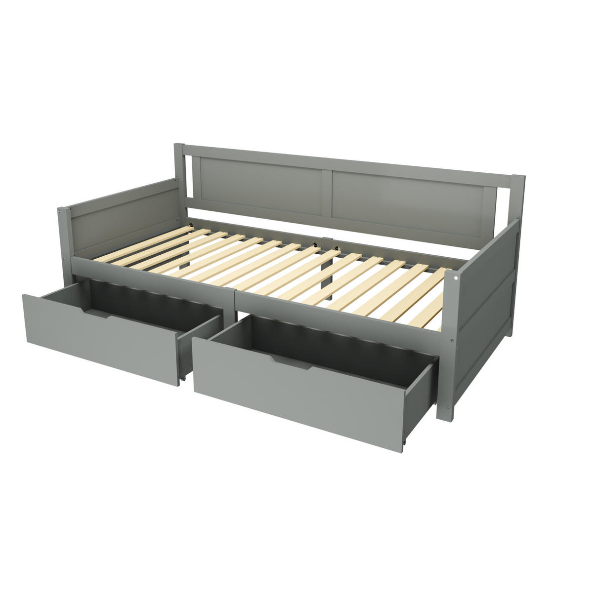 MULTIFUNKTIONSBETT 90/200 grau mit zwei Schubladen aus Massivholz - Grau, Holz (90/200cm) - OKWISH
