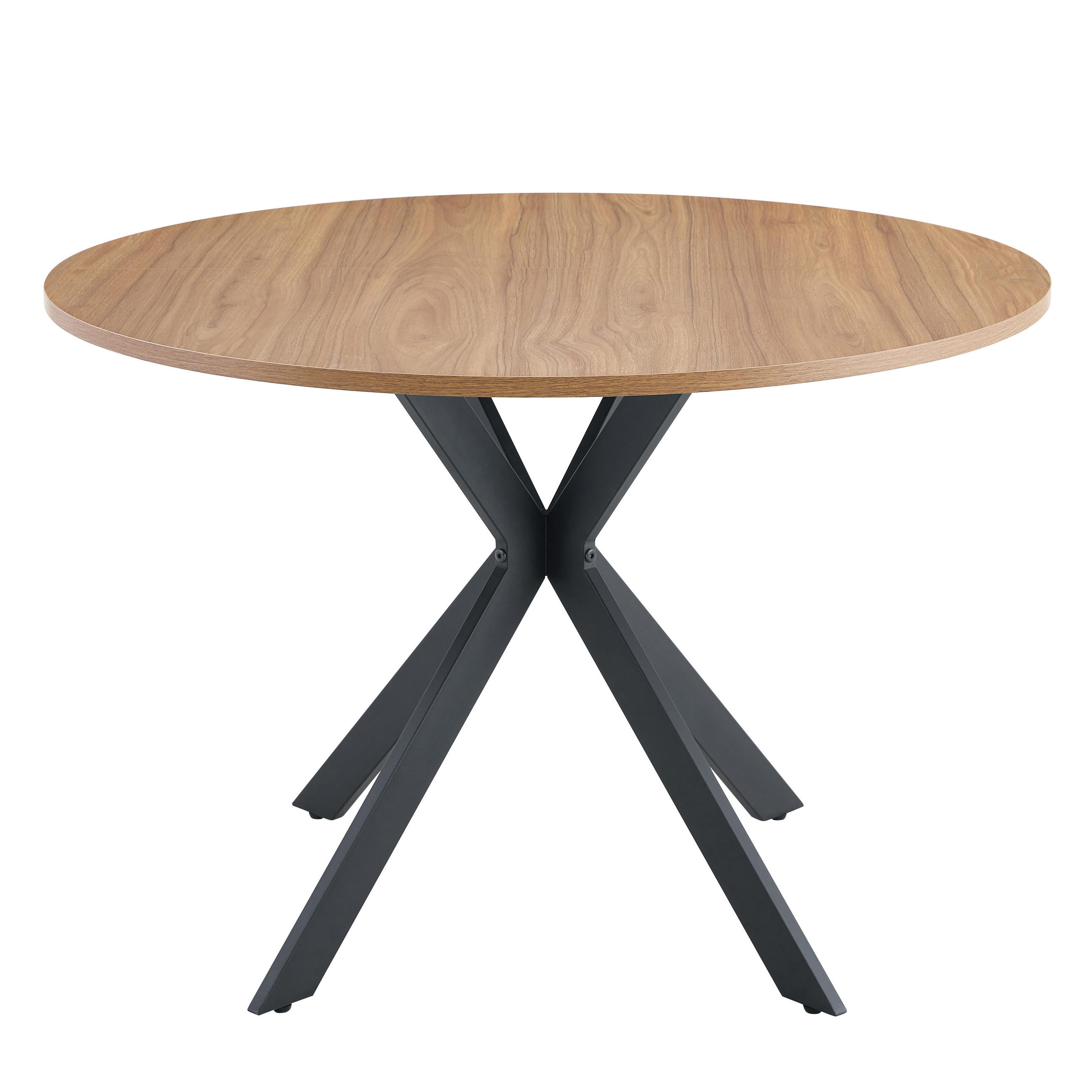 ESSTISCH runder Walnuss mit schwarzem X-förmigem Gestell 110/110/75 cm - Walnussfarben, Holz (110/110/76cm) - Oxeza