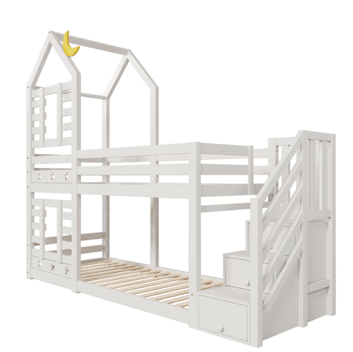 ETAGENBETT Weiß, 90/200 cm mit Stauraum und Schubladen - Weiß, Holz (90/200cm) - MIVRAY