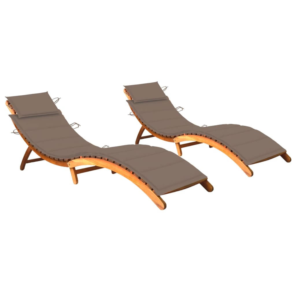 SONNENLIEGEN 2 Stk. mit Auflagen Massivholz Akazie - Taupe, Holz (55/64/184cm) - furnicato
