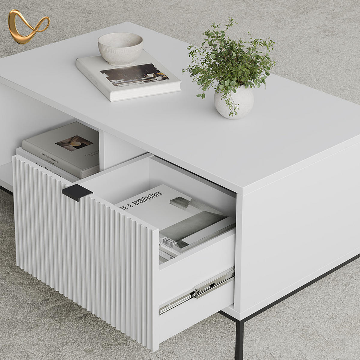 COUCHTISCH Aterno Weiß mit einer Schublade - Weiß, Holzwerkstoff (50/90/45cm) - Livinity®
