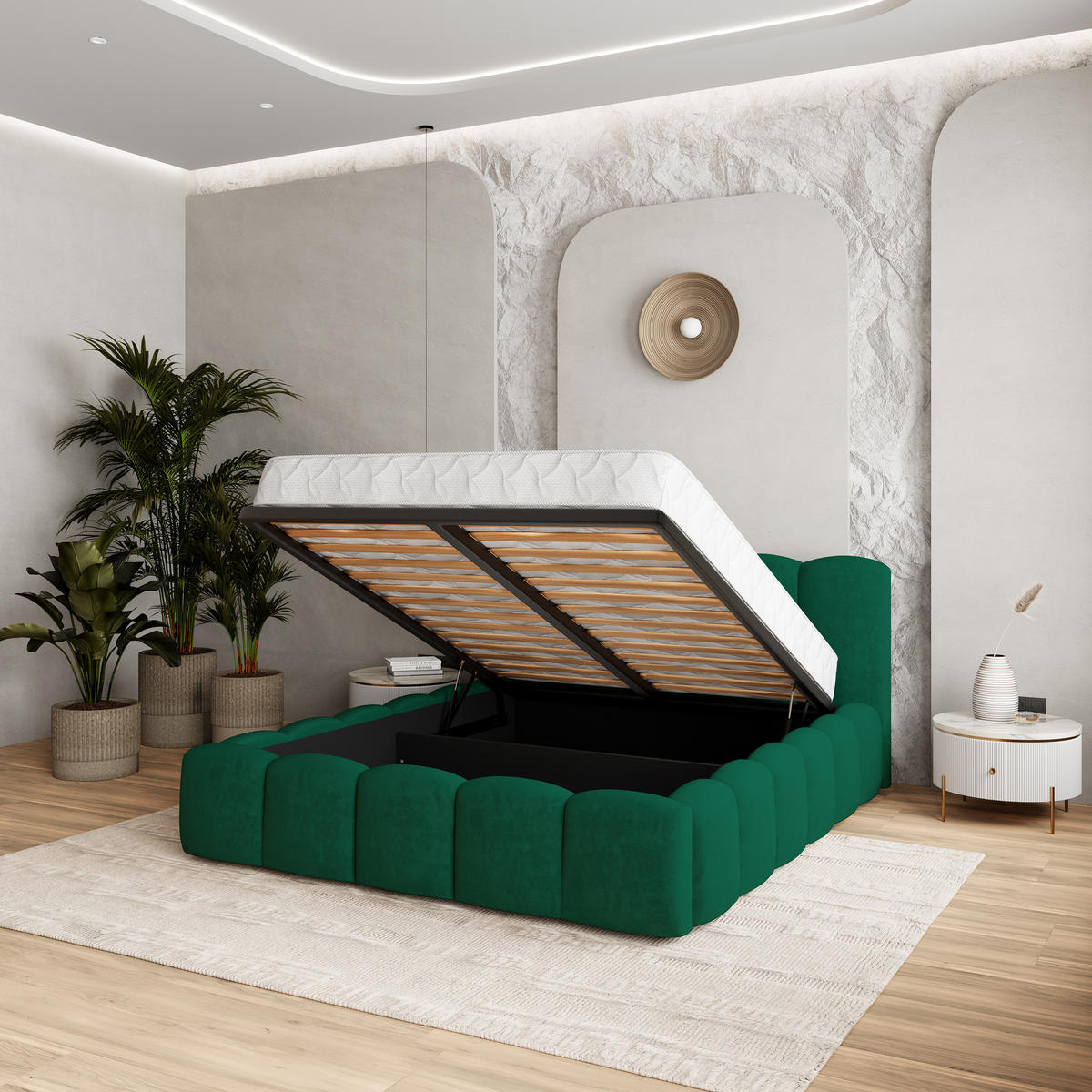 POLSTERBETT FALINA 180x200 cm mit Bettkästen - Grün - Grün, Holz (180/200cm) - MASSENO