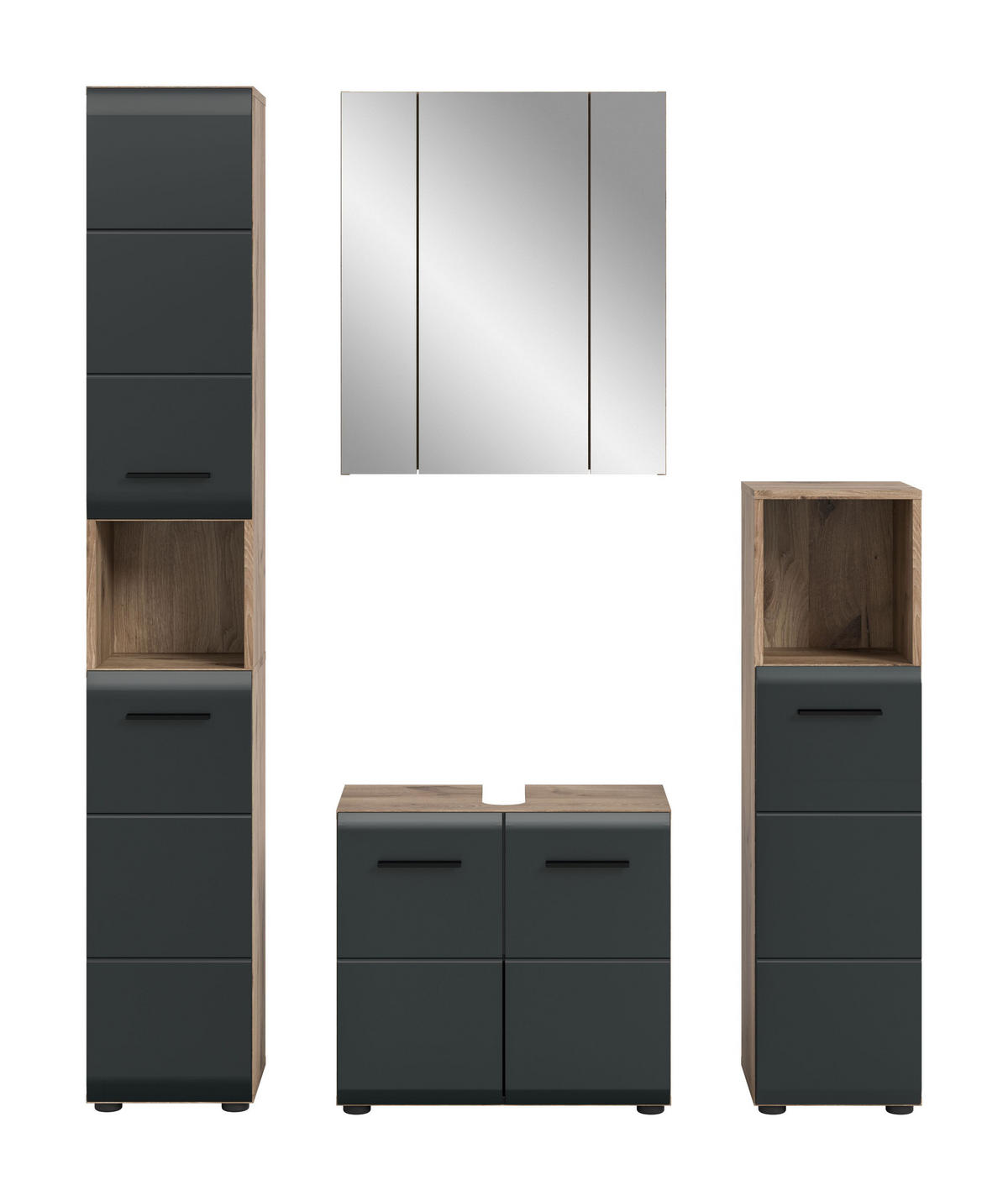 BADEZIMMER Alba 4-tlg. (B/H/T: ca. 150/185/30 cm) in Nox Oak /schwarz matt - Eichefarben, Holz (150/185/30cm)