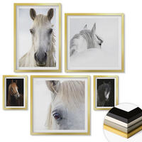WANDBILDER 5er Set - 50x50 cm & 20x30 cm & 40x60 cm Goldrahmen - Pferdeporträts in Schattierungen - Goldfarben, Kunststoff (40/60cm) - ArtPrintCave
