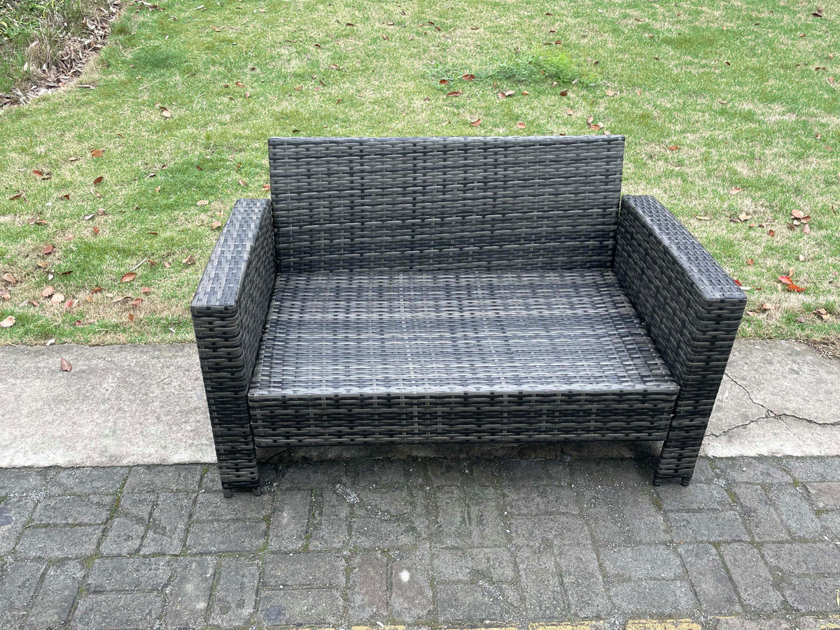 GARTENMÖBELSET mit ESSTISCH,HOCHLEHNER-SOFA Polyrattan Dunkelgrauer Mix 5-Sitzer - Dunkelgrau/Grau, Glas/Kunststoff - Fimous