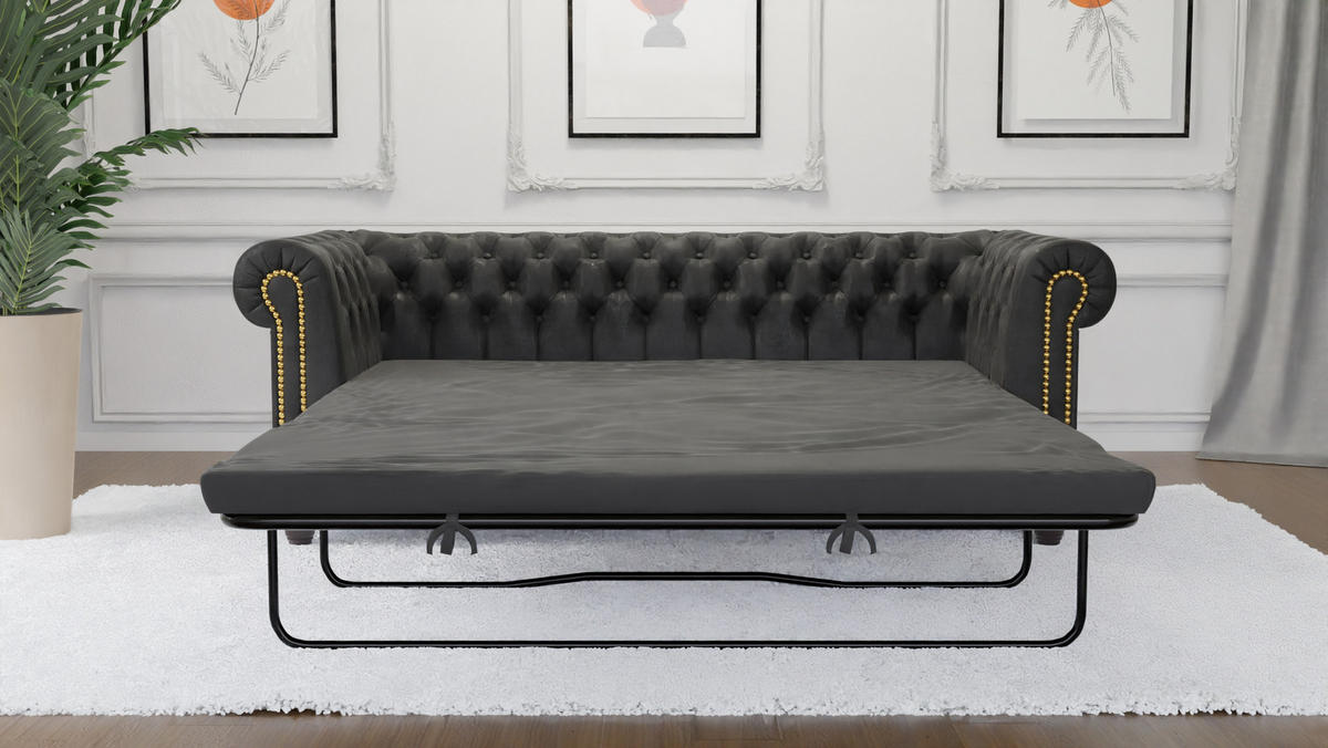 CHESTERFIELD-SOFA 3-sitzer mit Schlaffunktion Flux Anthrazit Microfaser Vintageoptik - Anthrazit/Braun, Holz/Textil (203/72/86cm) - S-Style Möbel