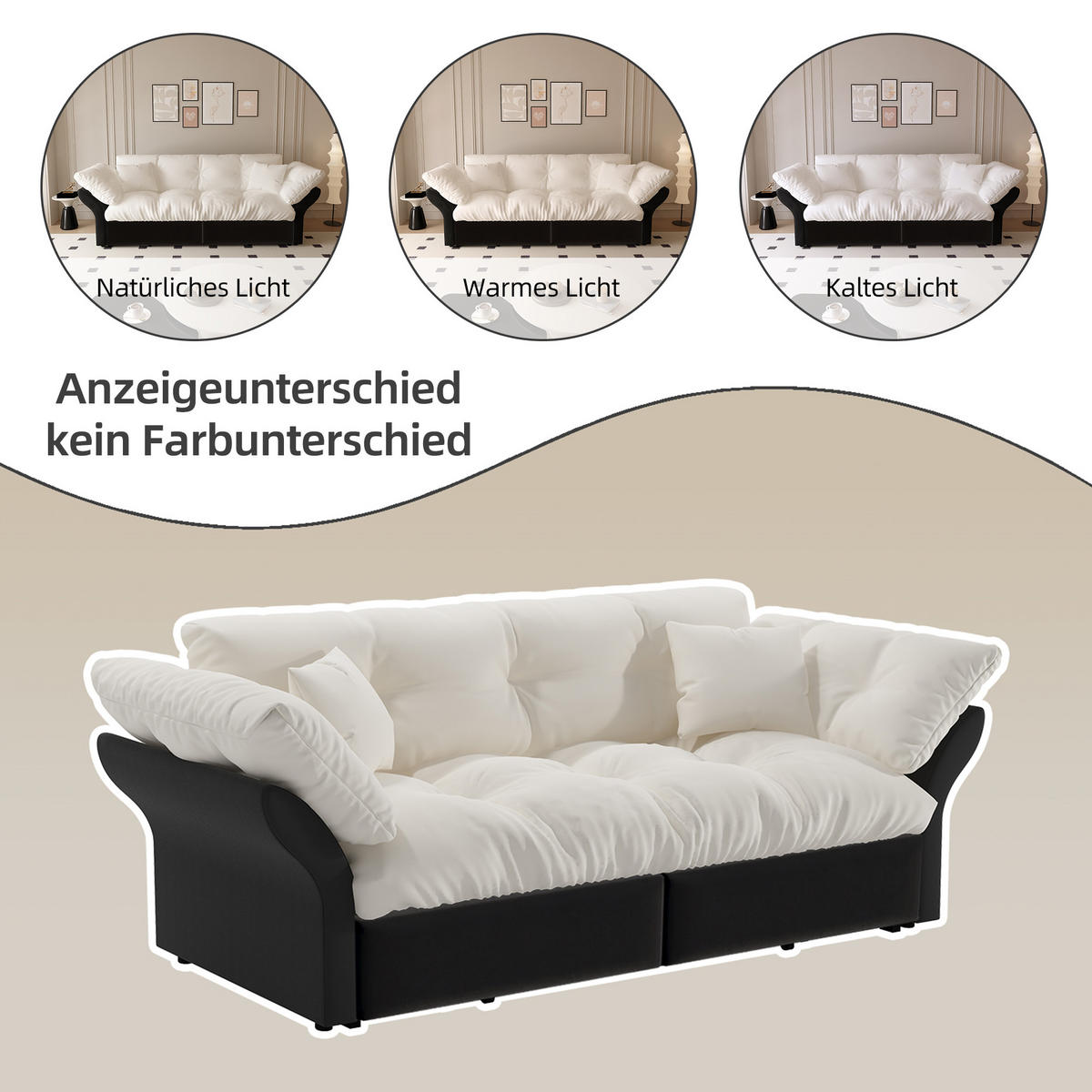 SCHLAFSOFA 190/85/91 cm Beige Samt mit Tufting und 2 weichen Kissen - Beige, Textil (190/91/85cm) - Oxeza