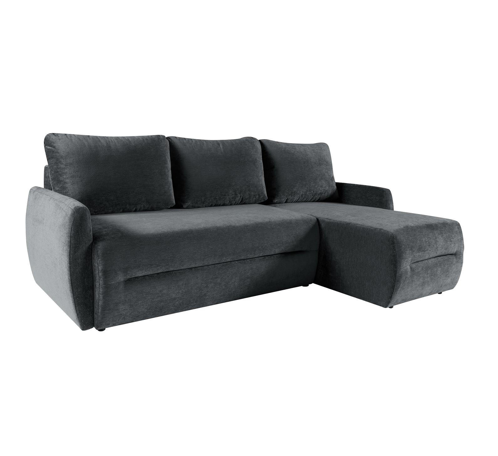 ECKSOFA mit Schlaffunktion KATANIA - Chenille-Stoff Dunkelgrau - Inkl. Bettkasten - Graphitfarben, Textil (225/153cm) - Bettso