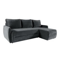 ECKSOFA mit Schlaffunktion KATANIA - Chenille-Stoff Dunkelgrau - Inkl. Bettkasten - Graphitfarben, Textil (225/153cm) - Bettso