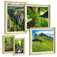 BILDER SET 5er Set - 50x50 cm & 20x30 cm & 40x60 cm Goldrahmen - Grüne Berge Wasserfallwald - Goldfarben, Kunststoff (40/60cm) - TULUP