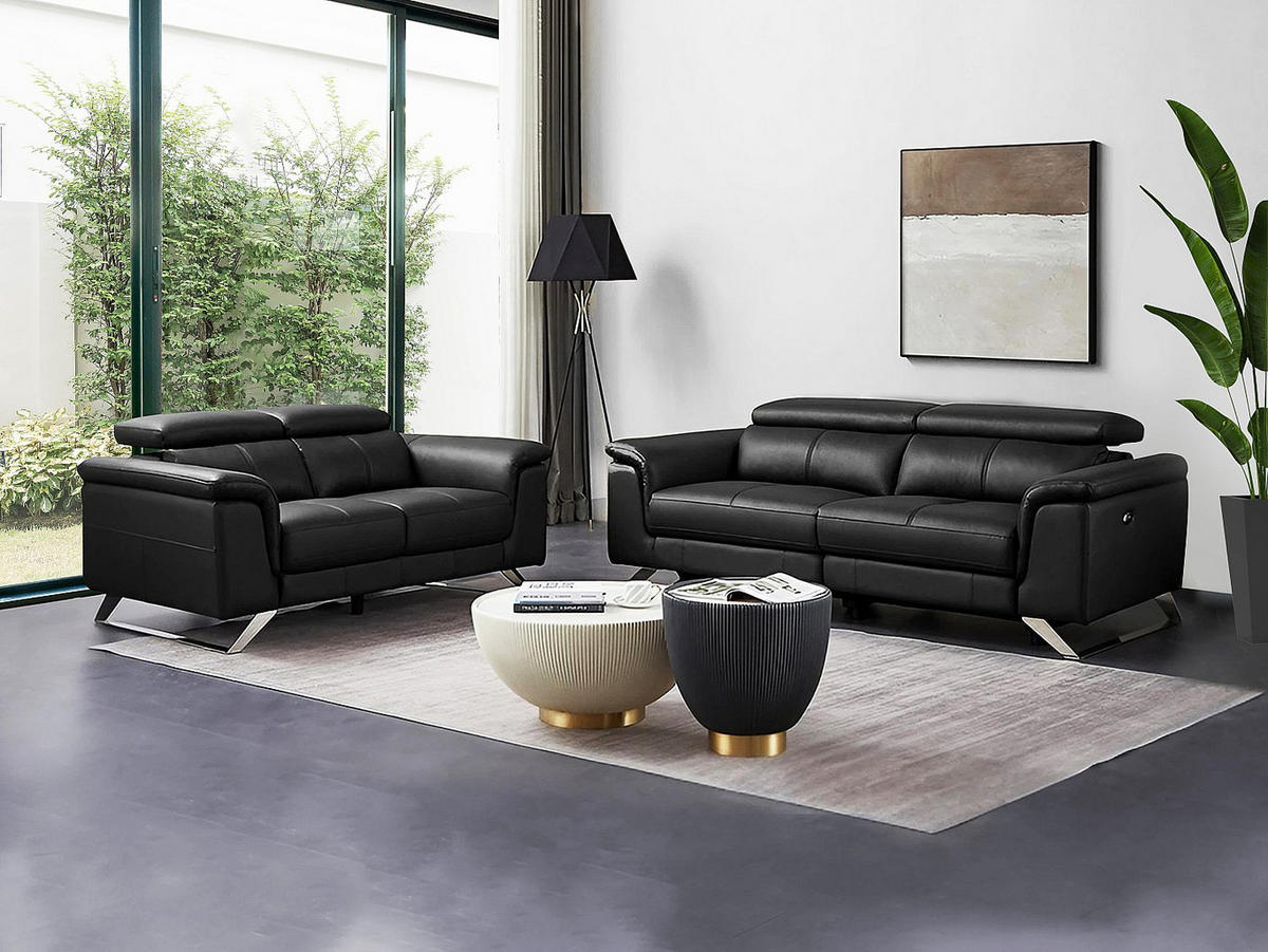 COUCHGARNITUR - 5 Personen - leder - schwarz Breyt - Schwarz, Leder (170/77/108cm) - Vente-Unique