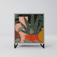 SIDEBOARD TROPICAL COMPOSITION, Grau, 57,5x42x67,5 cm, Schwarze Metall-Rahmenfüße - Multicolor/Schwarz, Holzwerkstoff/Metall (57.5/67.5/42cm) - SpaceRebels