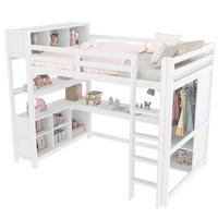 HOCHBETT 140/200 cm in Weiß mit Schreibtisch und Kleiderschrank - Weiß, Holz (140/200cm) - Flora Grace