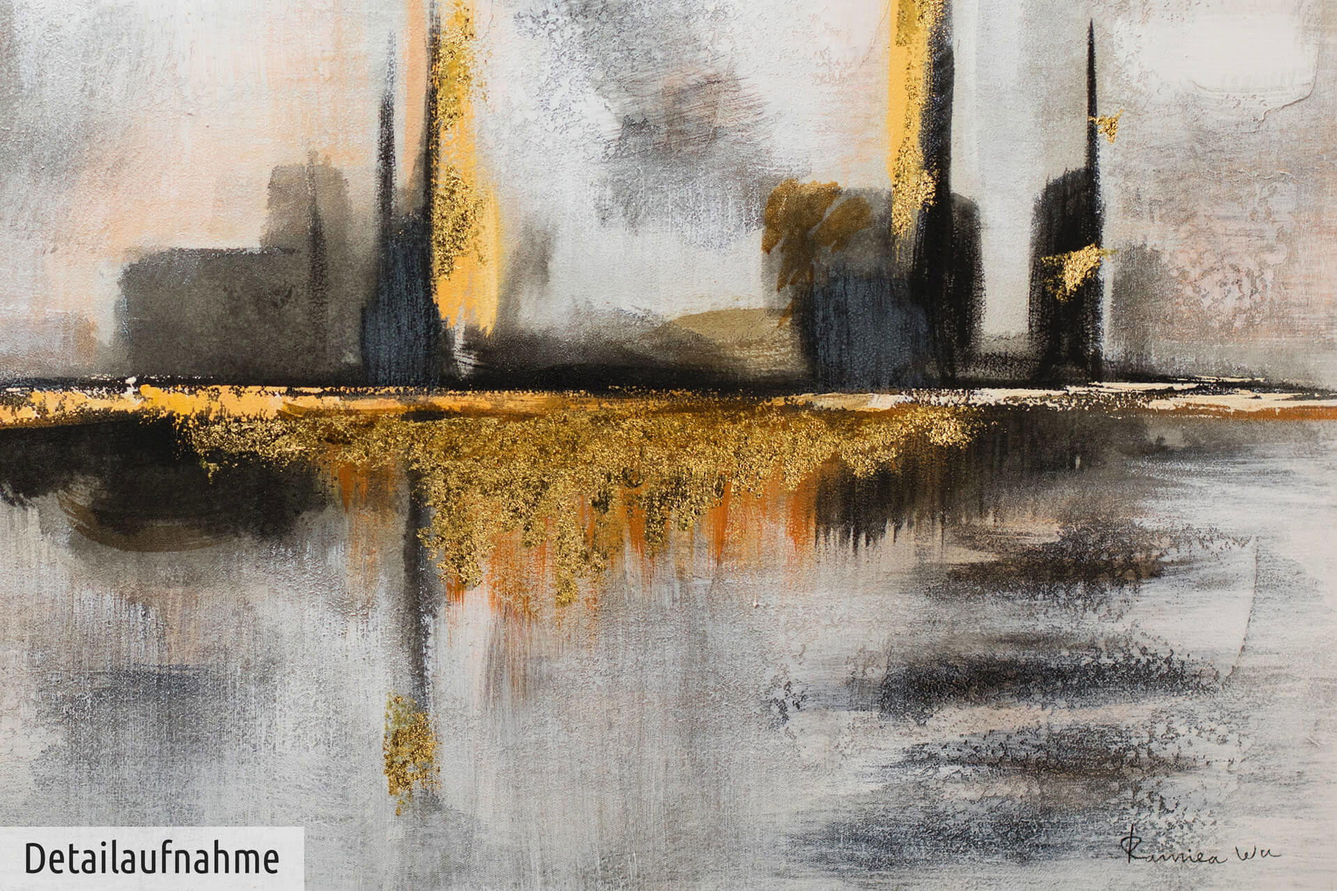 ÖLGEMÄLDE 120/60 cm - Goldfarben/Grau, Holz/Textil (1.8/60cm) - KUNSTLOFT