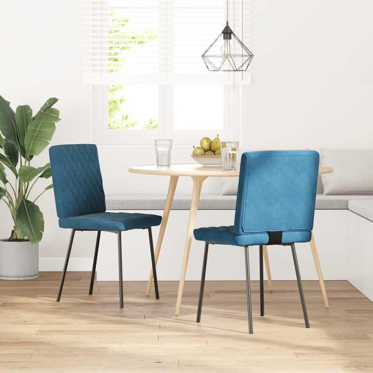 ESSZIMMERSTÜHLE 2 Stk. Blau Samt 45*54*83cm - Blau, Metall (45/83/54cm) - ZMH