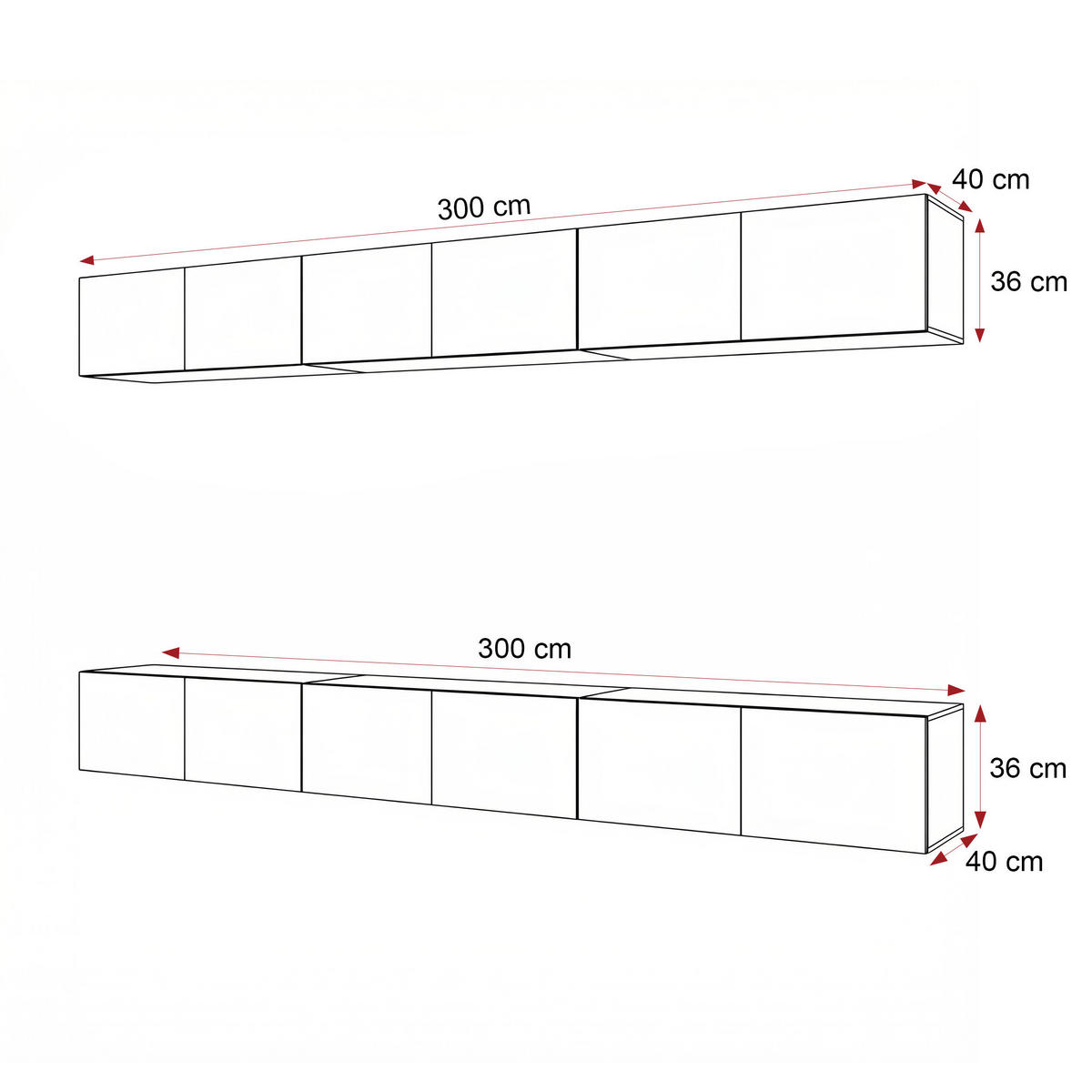 TV-LOWBOARD ANGEL V mit LED-Beleuchtung, 300 cm Weiß matt - Weiß, Holzwerkstoff (300/36/40cm) - Idohome