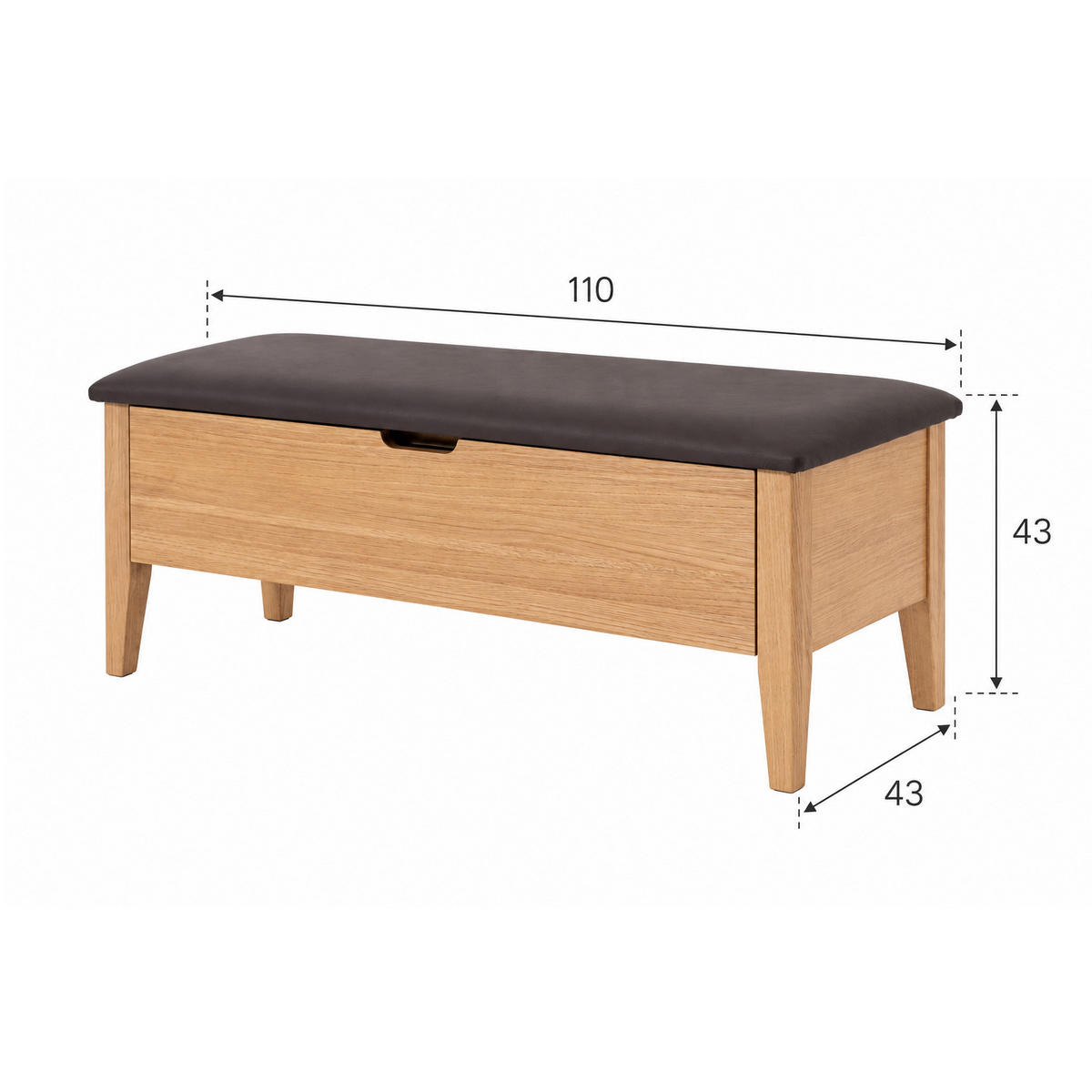 SITZBANK Oslo 110 cm, Eiche Natur, Leder Braun - Beige, Holz (110/43/43cm) - WOODEK
