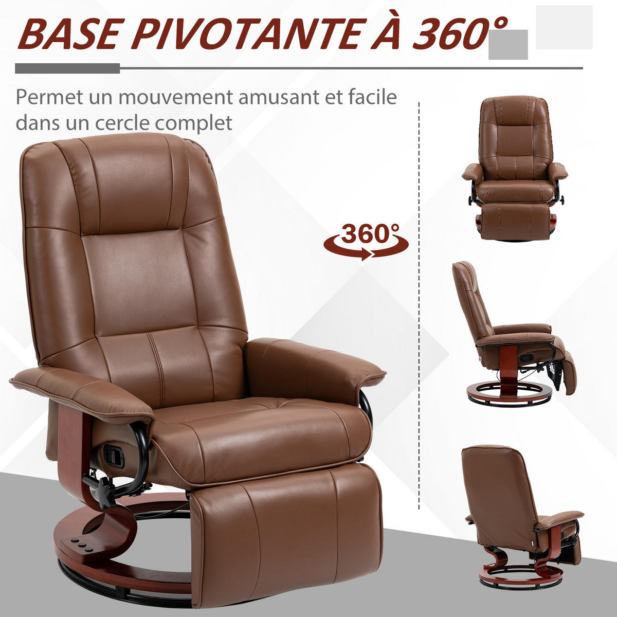MASSAGESESSEL DE-15395 360° drehbar mit Fußstütze Braun - Braun, Metall (78/100/87cm) - ComfortXL