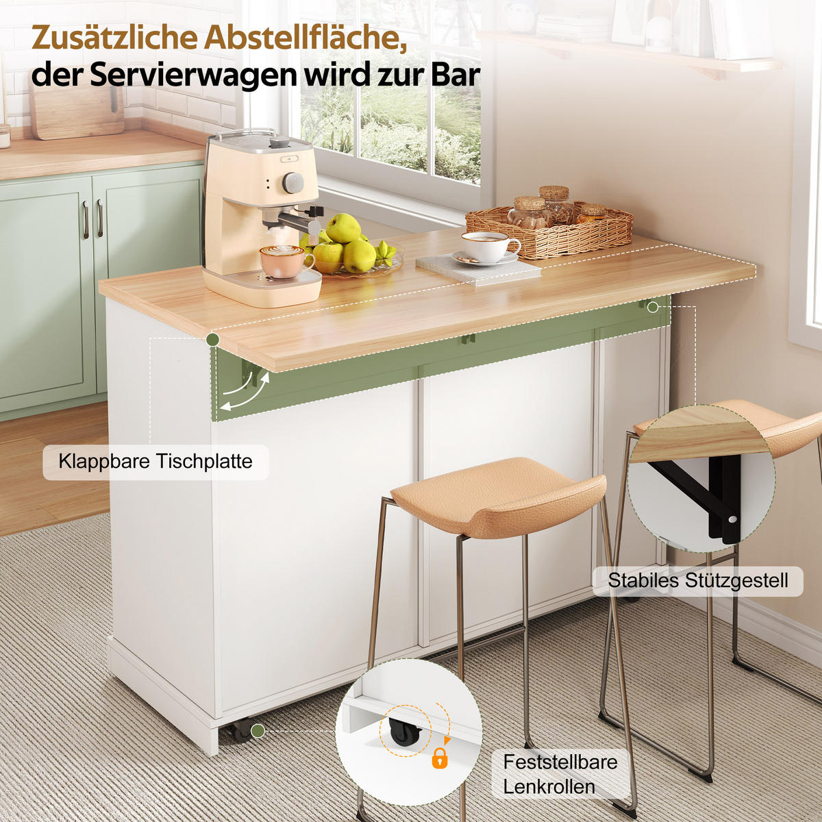 KÜCHENINSEL 120/45(70)/93 cm Weiß mit Müllschrank, 4-stufigem Gewürzregal und 2 Schubladen - Weiß, Holz/Holzwerkstoff (70/93.5/120cm) - Oxeza
