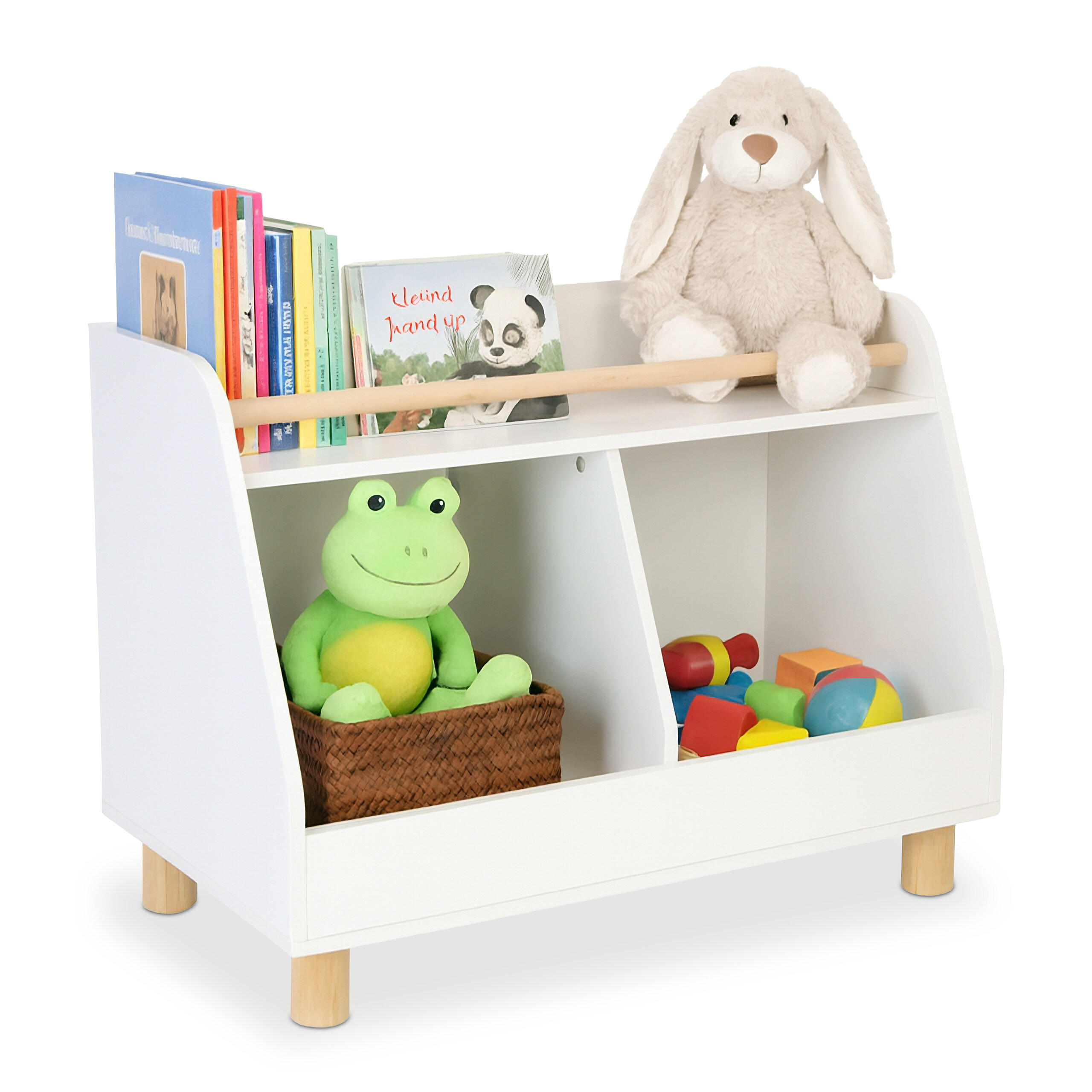 Relaxdays REGÁL Přírodní nízký dětský na hračky 2 přihrádky 72 cm