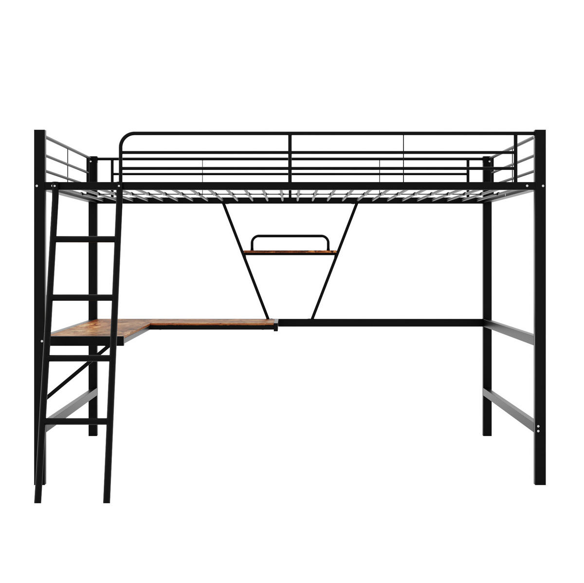 HOCHBETT 90/200 cm Schwarz mit Schreibtisch und Regal - Schwarz, Metall (90/200cm) - MIVRAY