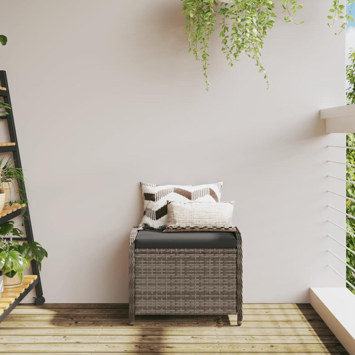 GARTENHOCKER Mit Kissen Grau 58/46/46 Cm Poly Rattan - Grau, Kunststoff (58/46/46cm) - vidaXL