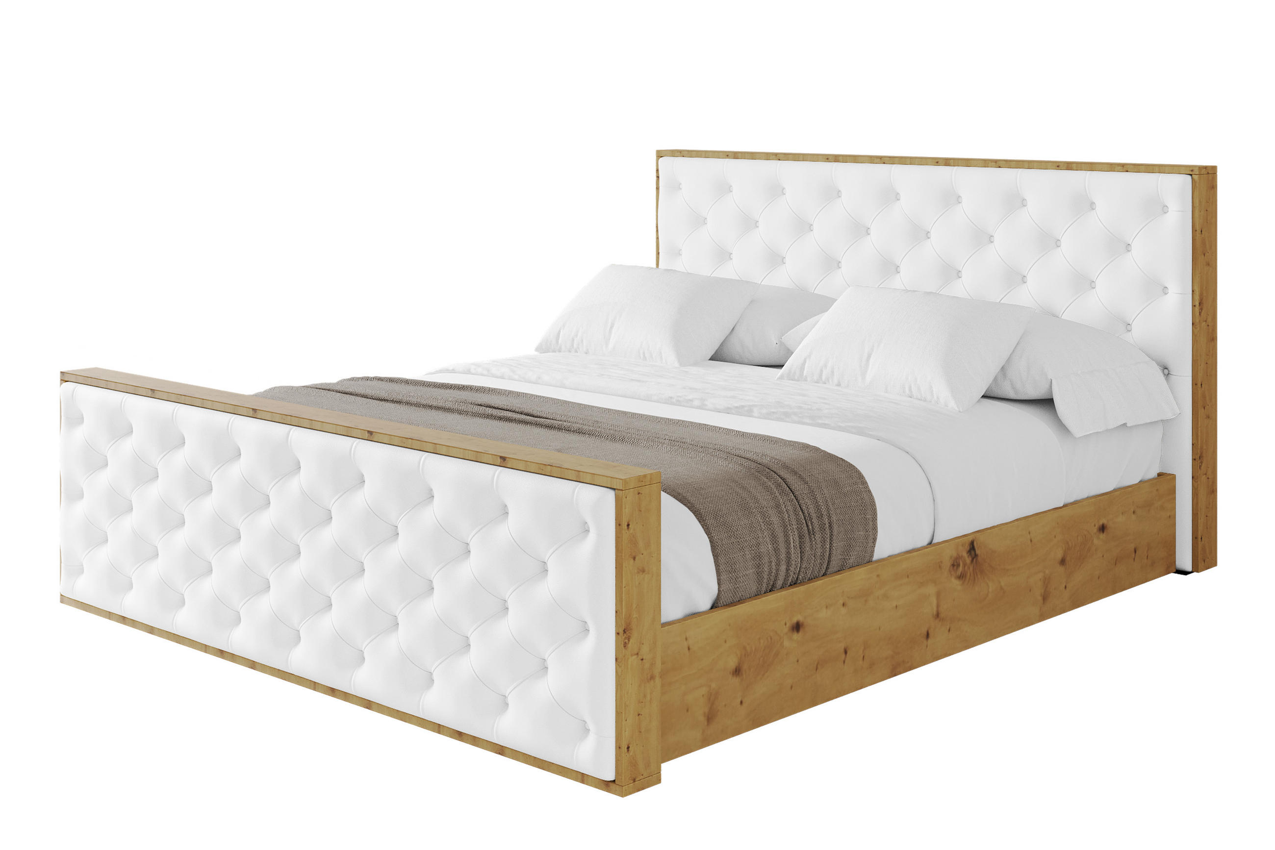 POLSTERBETT mit Bettkasten, Fußteil und Lattenrost, Boxbett ohne Matratze - ENZO3-Z 120x200 Weiß Kunstleder - Weiß Hochglanz, Holzwerkstoff/Textil (120/200cm) - ALTDECOR